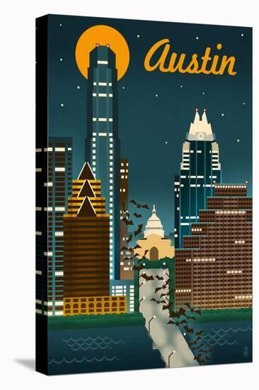 Austin, Texas - Retro Skyline-Lantern Press-Stretched Canvas