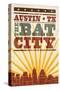 Austin, Texas - Skyline and Sunburst Screenprint Style-Lantern Press-Stretched Canvas