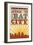 Austin, Texas - Skyline and Sunburst Screenprint Style-Lantern Press-Framed Art Print