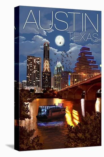 Austin, Texas - Skyline at Night-Lantern Press-Stretched Canvas