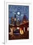 Austin, Texas - Skyline at Night-Lantern Press-Framed Art Print