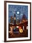 Austin, Texas - Skyline at Night-Lantern Press-Framed Art Print