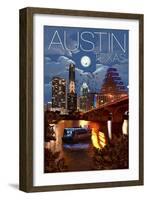 Austin, Texas - Skyline at Night-Lantern Press-Framed Art Print