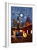 Austin, Texas - Skyline at Night-Lantern Press-Framed Art Print