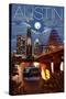 Austin, Texas - Skyline at Night-Lantern Press-Stretched Canvas