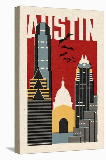 Austin, Texas - Woodblock-Lantern Press-Stretched Canvas