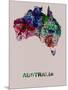 Australia Color Splatter Map-NaxArt-Mounted Art Print