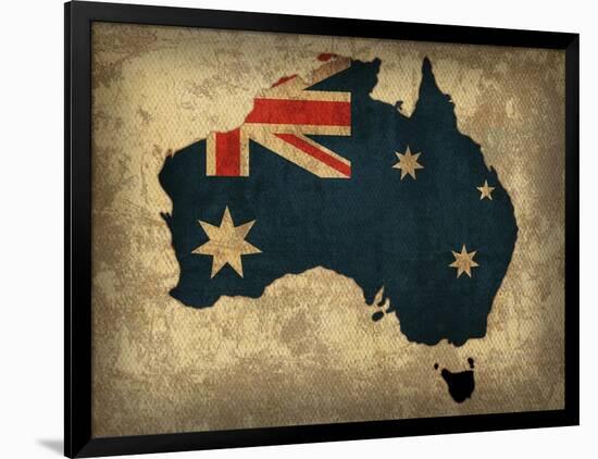 Australia Country Flag Map-Red Atlas Designs-Framed Giclee Print