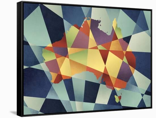 Australia Geometric Retro Map-Tompsett Michael-Framed Stretched Canvas