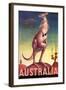 Australia - Kangaroo with Baby Joey - Vintage Australian Travel Poster, 1957-Eileen Mayo-Framed Art Print
