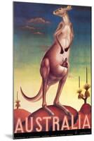 Australia - Kangaroo with Baby Joey - Vintage Australian Travel Poster, 1957-Eileen Mayo-Mounted Art Print