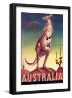 Australia - Kangaroo with Baby Joey - Vintage Australian Travel Poster, 1957-Eileen Mayo-Framed Art Print