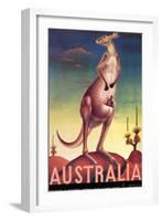 Australia - Kangaroo with Baby Joey - Vintage Australian Travel Poster, 1957-Eileen Mayo-Framed Art Print