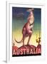 Australia - Kangaroo with Baby Joey - Vintage Australian Travel Poster, 1957-Eileen Mayo-Framed Art Print