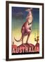 Australia - Kangaroo with Baby Joey - Vintage Australian Travel Poster, 1957-Eileen Mayo-Framed Art Print