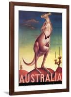 Australia - Kangaroo with Baby Joey - Vintage Australian Travel Poster, 1957-Eileen Mayo-Framed Art Print