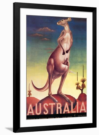 Australia - Kangaroo with Baby Joey - Vintage Australian Travel Poster, 1957-Eileen Mayo-Framed Art Print