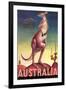 Australia - Kangaroo with Baby Joey - Vintage Australian Travel Poster, 1957-Eileen Mayo-Framed Art Print