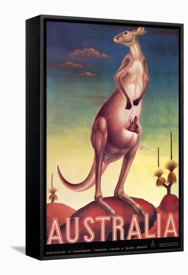 Australia - Kangaroo with Baby Joey - Vintage Australian Travel Poster, 1957-Eileen Mayo-Framed Stretched Canvas