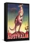 Australia - Kangaroo with Baby Joey - Vintage Australian Travel Poster, 1957-Eileen Mayo-Framed Stretched Canvas