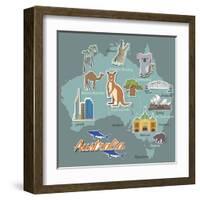 Australia Map and Travel Icon Eps 10 Format-Sajja-Framed Art Print