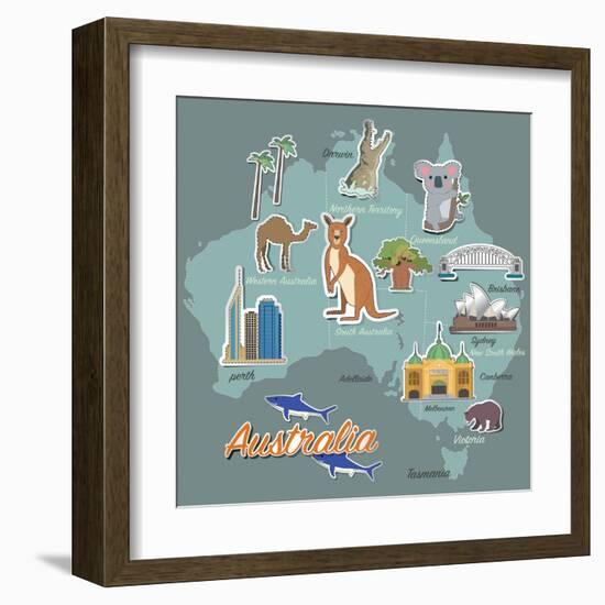 Australia Map and Travel Icon Eps 10 Format-Sajja-Framed Art Print