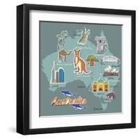 Australia Map and Travel Icon Eps 10 Format-Sajja-Framed Art Print