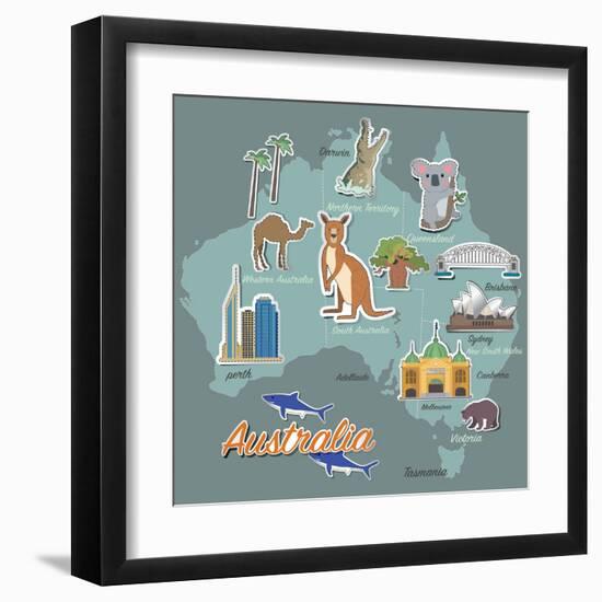 Australia Map and Travel Icon Eps 10 Format-Sajja-Framed Art Print