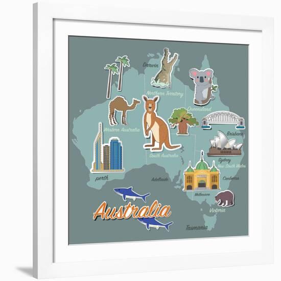 Australia Map and Travel Icon Eps 10 Format-Sajja-Framed Art Print