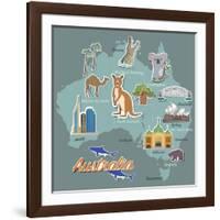 Australia Map and Travel Icon Eps 10 Format-Sajja-Framed Art Print