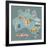 Australia Map and Travel Icon Eps 10 Format-Sajja-Framed Art Print