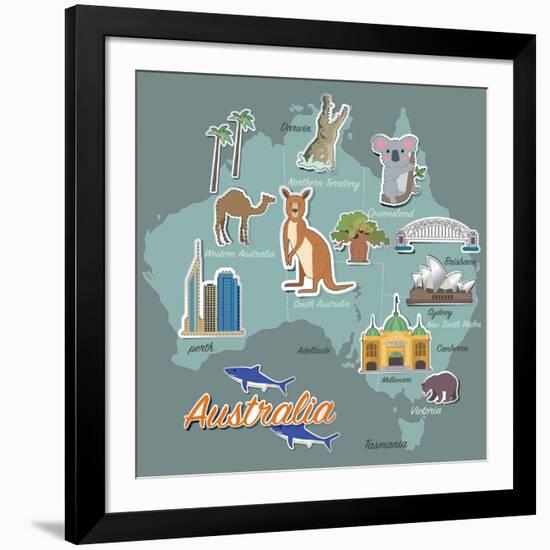 Australia Map and Travel Icon Eps 10 Format-Sajja-Framed Art Print