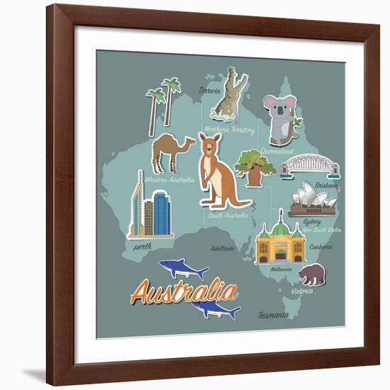 Australia Map and Travel Icon Eps 10 Format-Sajja-Framed Art Print