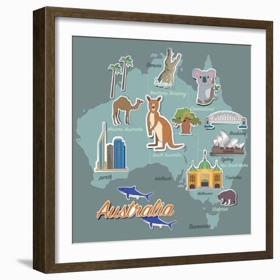 Australia Map and Travel Icon Eps 10 Format-Sajja-Framed Art Print