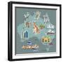 Australia Map and Travel Icon Eps 10 Format-Sajja-Framed Art Print