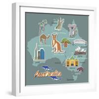 Australia Map and Travel Icon Eps 10 Format-Sajja-Framed Art Print