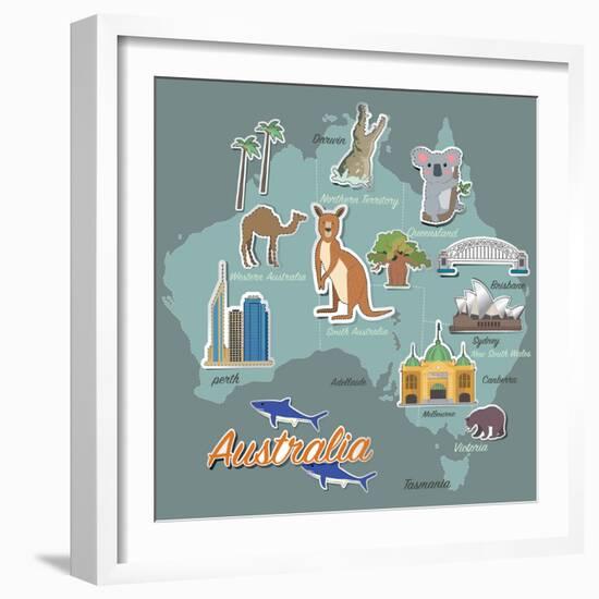 Australia Map and Travel Icon Eps 10 Format-Sajja-Framed Art Print