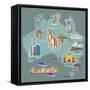 Australia Map and Travel Icon Eps 10 Format-Sajja-Framed Stretched Canvas