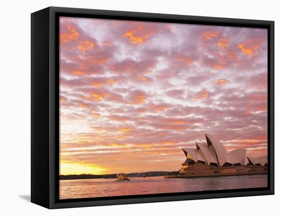 Australia, New South Wales, Sydney, Sydney Opera House, Boat in Harbour at Sunrise-Shaun Egan-Framed Stretched Canvas