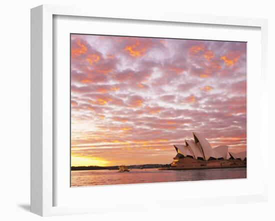 Australia, New South Wales, Sydney, Sydney Opera House, Boat in Harbour at Sunrise-Shaun Egan-Framed Photographic Print