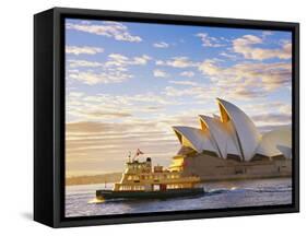 Australia, New South Wales, Sydney, Sydney Opera House, Boat Infront of Opera House-Shaun Egan-Framed Stretched Canvas