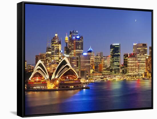 Australia, New South Wales, Sydney, Sydney Opera House, City Skyline at Dusk-Shaun Egan-Framed Stretched Canvas