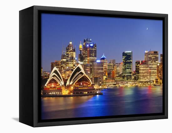 Australia, New South Wales, Sydney, Sydney Opera House, City Skyline at Dusk-Shaun Egan-Framed Stretched Canvas