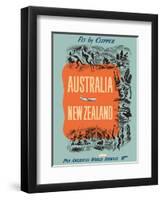 Australia - New Zealand - Fly by Clipper - Pan American World Airways-Pacifica Island Art-Framed Art Print