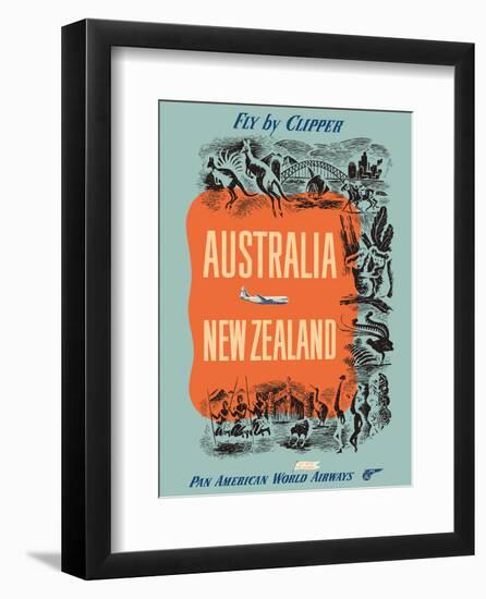 Australia - New Zealand - Fly by Clipper - Pan American World Airways-Pacifica Island Art-Framed Art Print