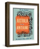 Australia - New Zealand - Fly by Clipper - Pan American World Airways-Pacifica Island Art-Framed Art Print