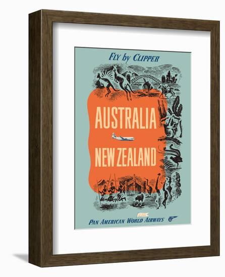 Australia - New Zealand - Fly by Clipper - Pan American World Airways-Pacifica Island Art-Framed Art Print