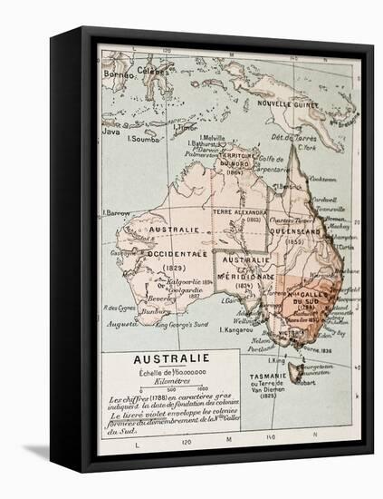 Australia Old Map. By Paul Vidal De Lablache, Atlas Classique, Librerie Colin, Paris, 1894-marzolino-Framed Stretched Canvas