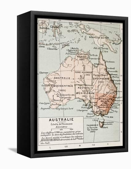 Australia Old Map. By Paul Vidal De Lablache, Atlas Classique, Librerie Colin, Paris, 1894-marzolino-Framed Stretched Canvas