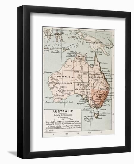 Australia Old Map. By Paul Vidal De Lablache, Atlas Classique, Librerie Colin, Paris, 1894-marzolino-Framed Art Print